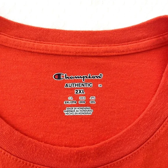 Champion Authentic Men's T-Shirt 2XL Orange Short Sleeve 2‎ Embroidered Logos - Picture 3 of 9